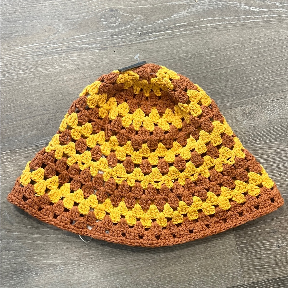 Zara Yellow and Brown Crochet Kids Hat